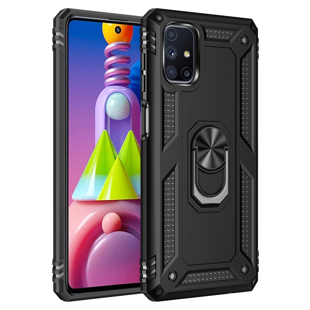 Ring Kickstand Anti-drop Cover for Samsung Galaxy M51 Hybrid PC + TPU Protective Shell