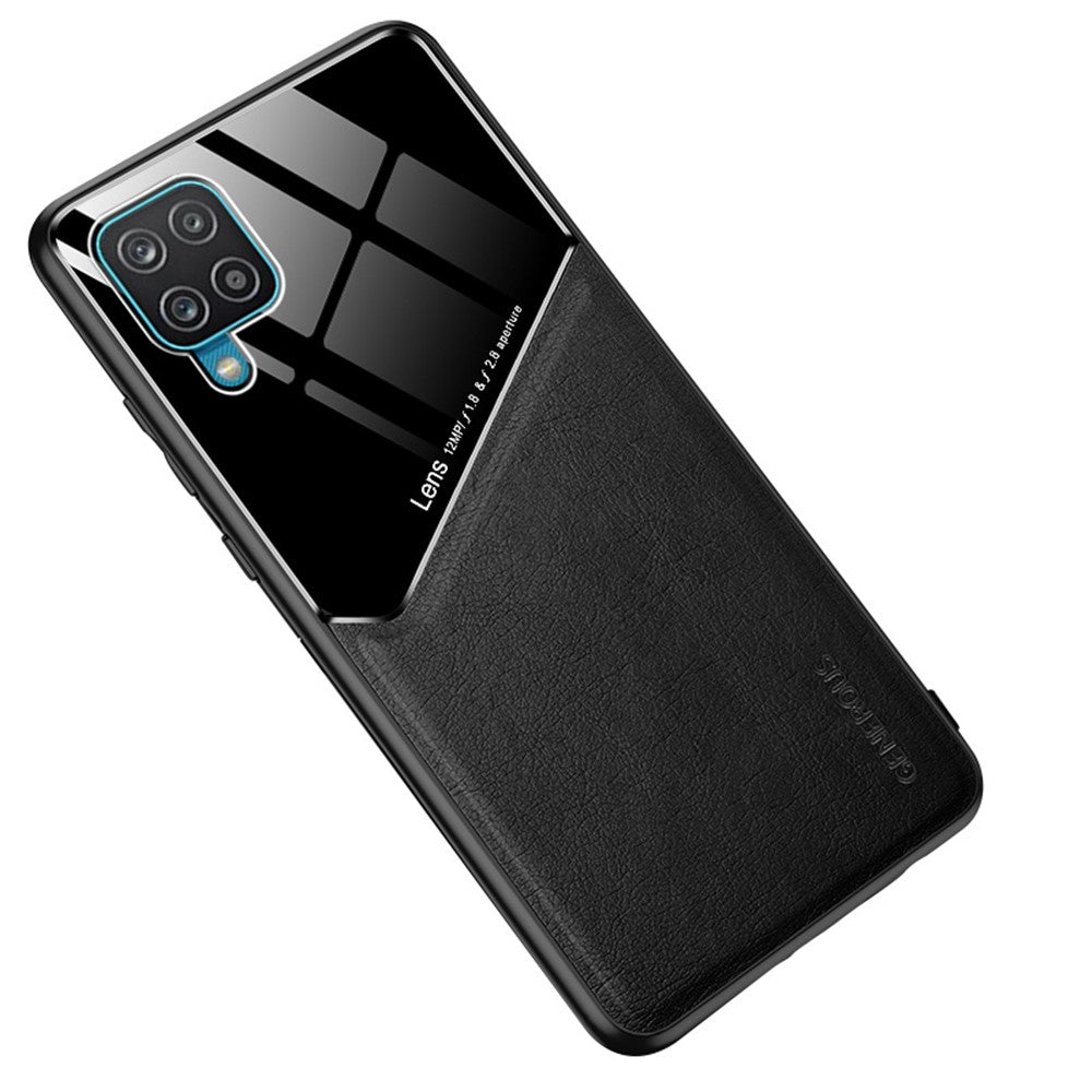 Läderbelagt PC + TPU + Glass Splicing Design-skal för Samsung Galaxy A12