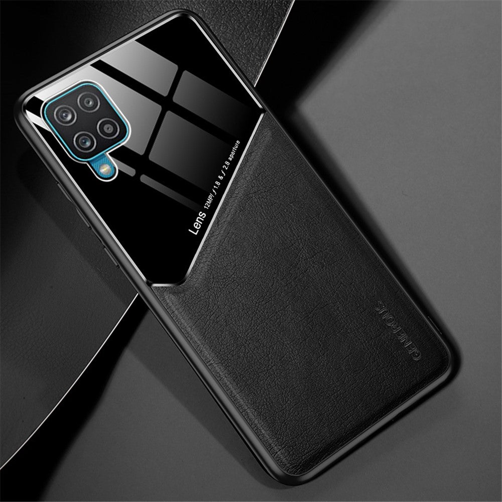 Läderbelagt PC + TPU + Glass Splicing Design-skal för Samsung Galaxy A12