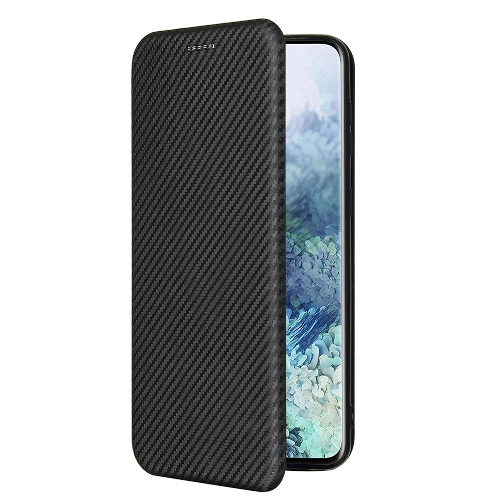 For Samsung Galaxy S21+ Leather Shell Carbon Fiber Auto-absorbed Card Holder Case