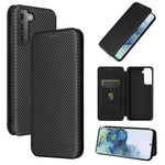For Samsung Galaxy S21+ Leather Shell Carbon Fiber Auto-absorbed Card Holder Case