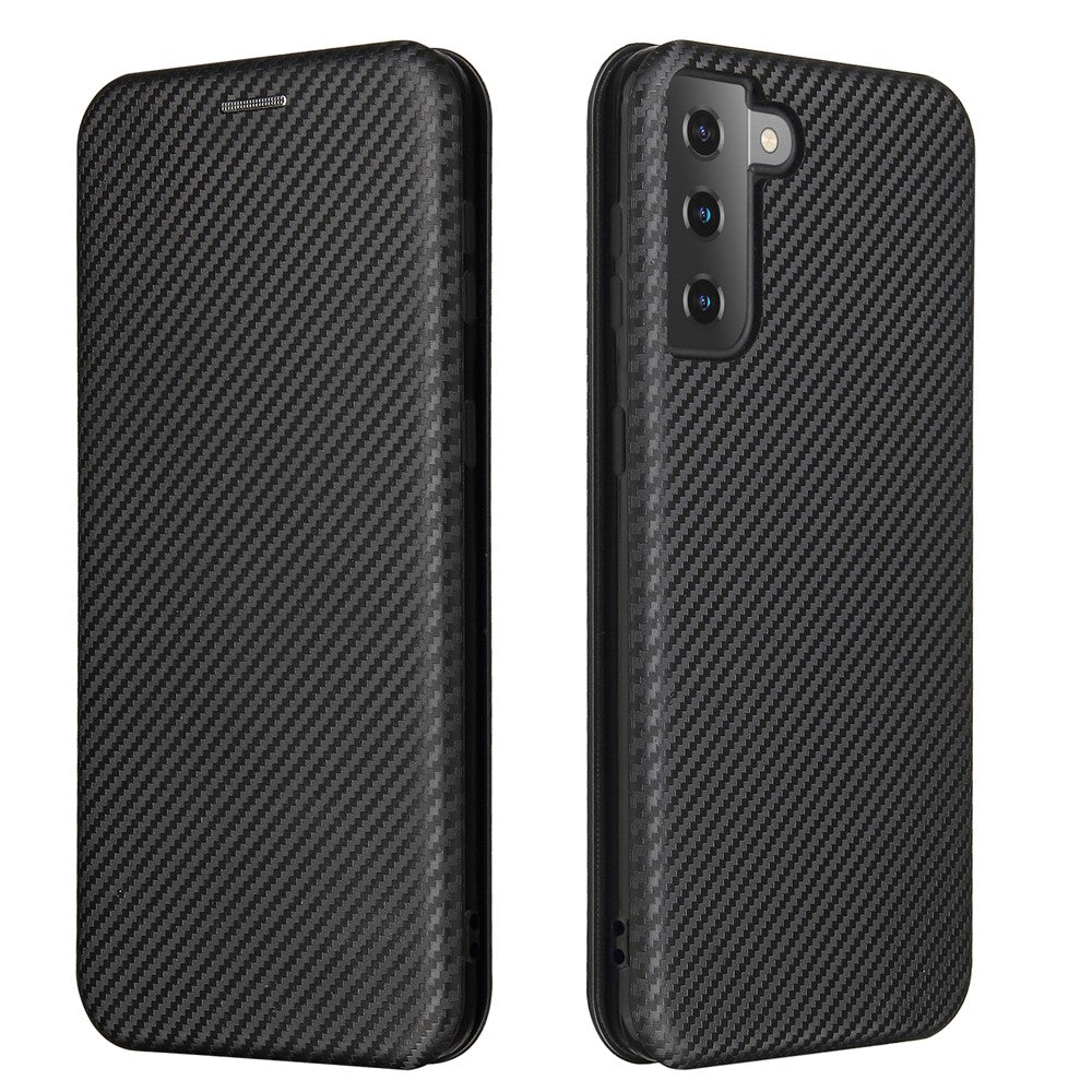 For Samsung Galaxy S21+ Leather Shell Carbon Fiber Auto-absorbed Card Holder Case