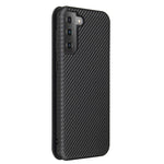 For Samsung Galaxy S21+ Leather Shell Carbon Fiber Auto-absorbed Card Holder Case