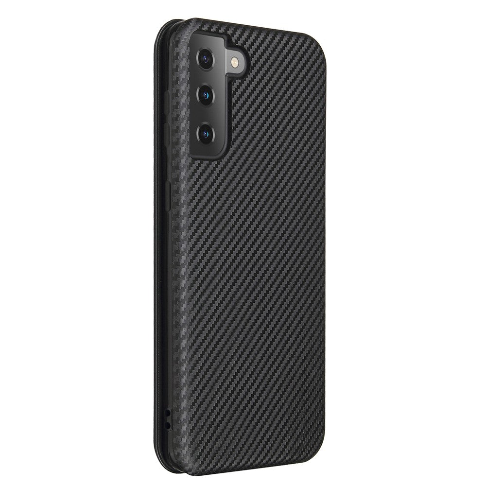 For Samsung Galaxy S21+ Leather Shell Carbon Fiber Auto-absorbed Card Holder Case