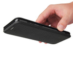 For Samsung Galaxy S21+ Leather Shell Carbon Fiber Auto-absorbed Card Holder Case