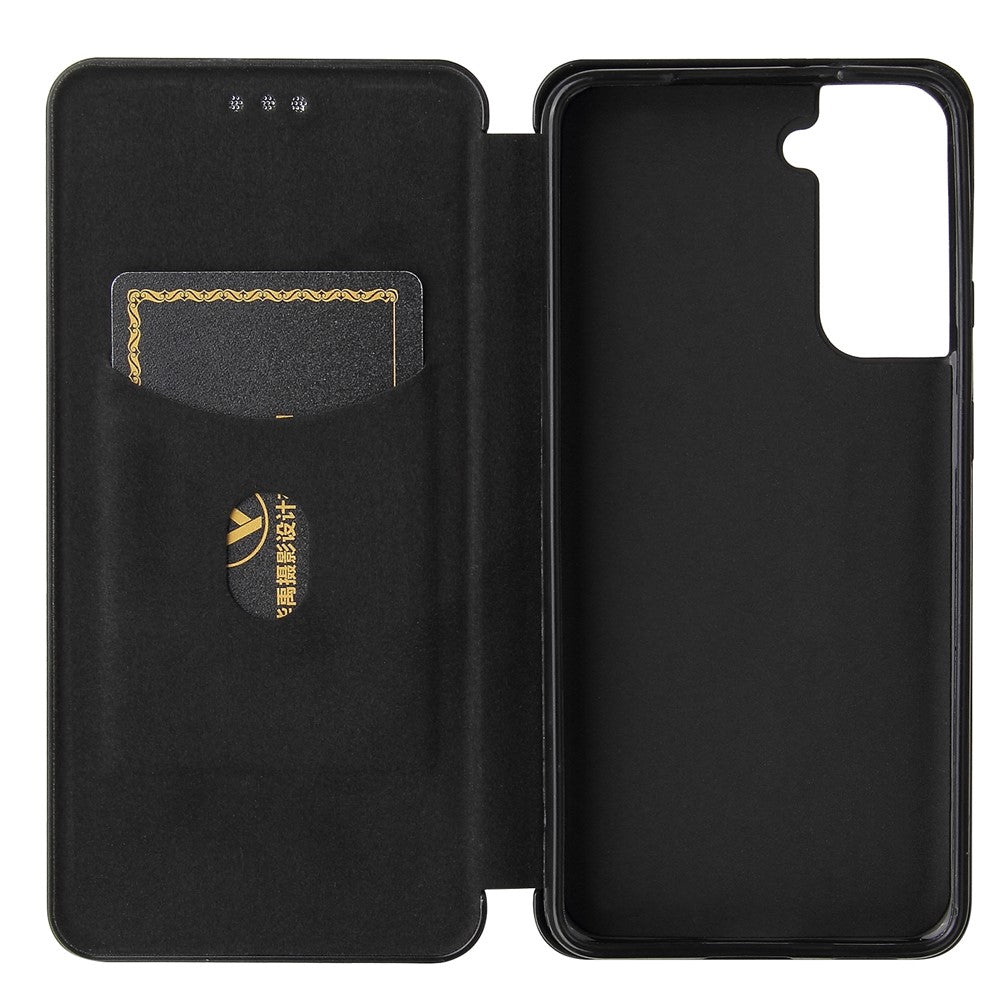 For Samsung Galaxy S21+ Leather Shell Carbon Fiber Auto-absorbed Card Holder Case