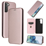 For Samsung Galaxy S21+ Leather Shell Carbon Fiber Auto-absorbed Card Holder Case