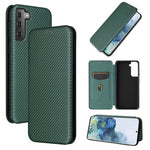 For Samsung Galaxy S21+ Leather Shell Carbon Fiber Auto-absorbed Card Holder Case
