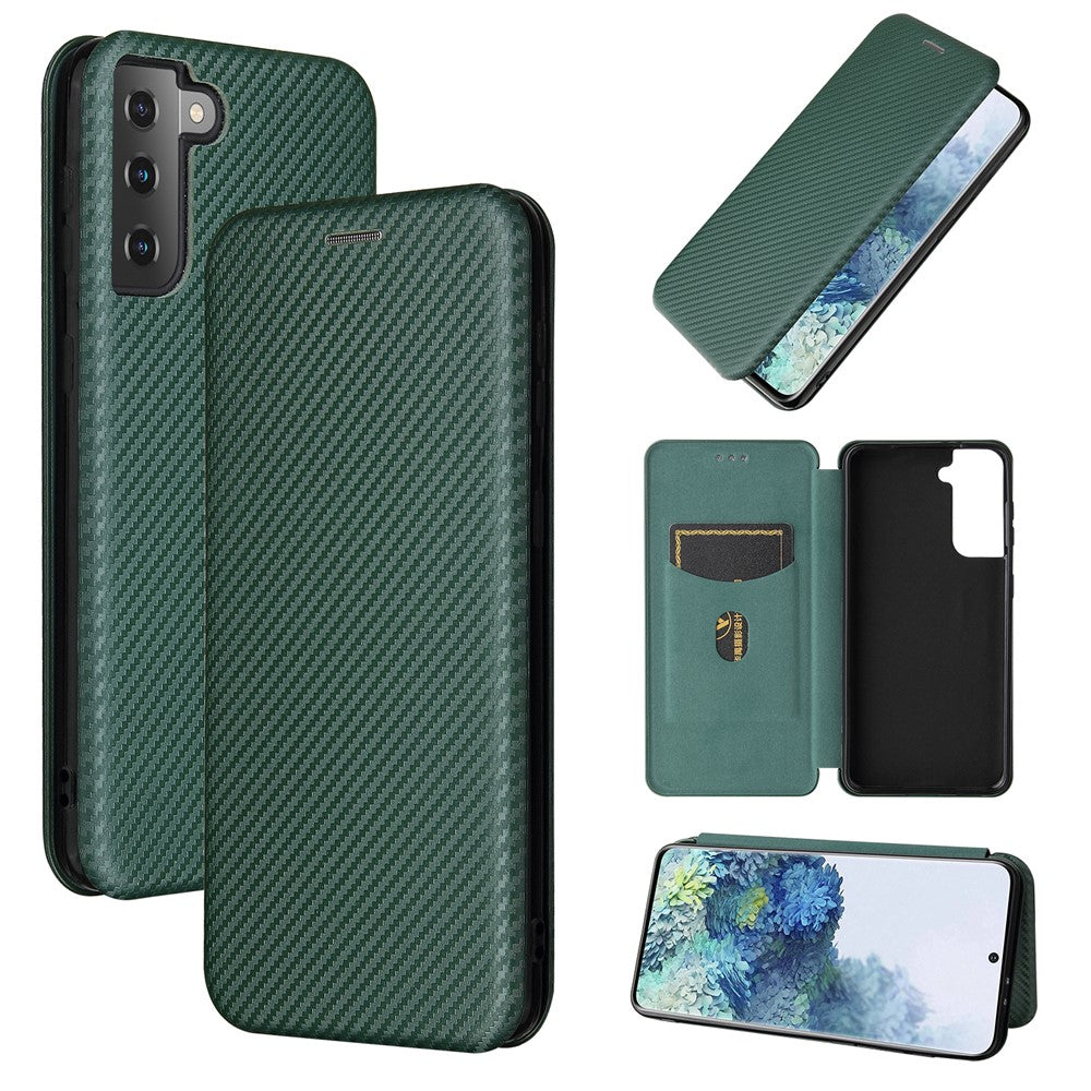 For Samsung Galaxy S21+ Leather Shell Carbon Fiber Auto-absorbed Card Holder Case