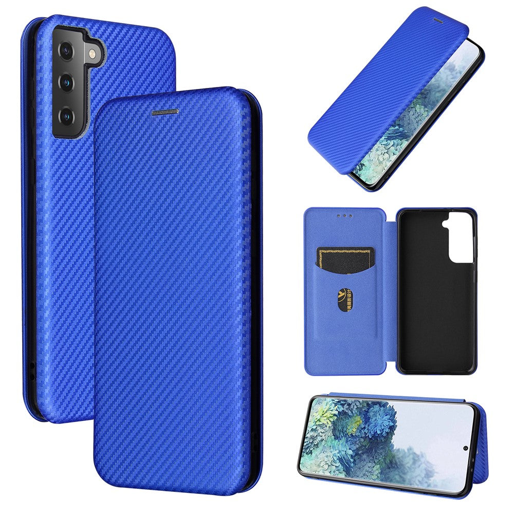 For Samsung Galaxy S21+ Leather Shell Carbon Fiber Auto-absorbed Card Holder Case