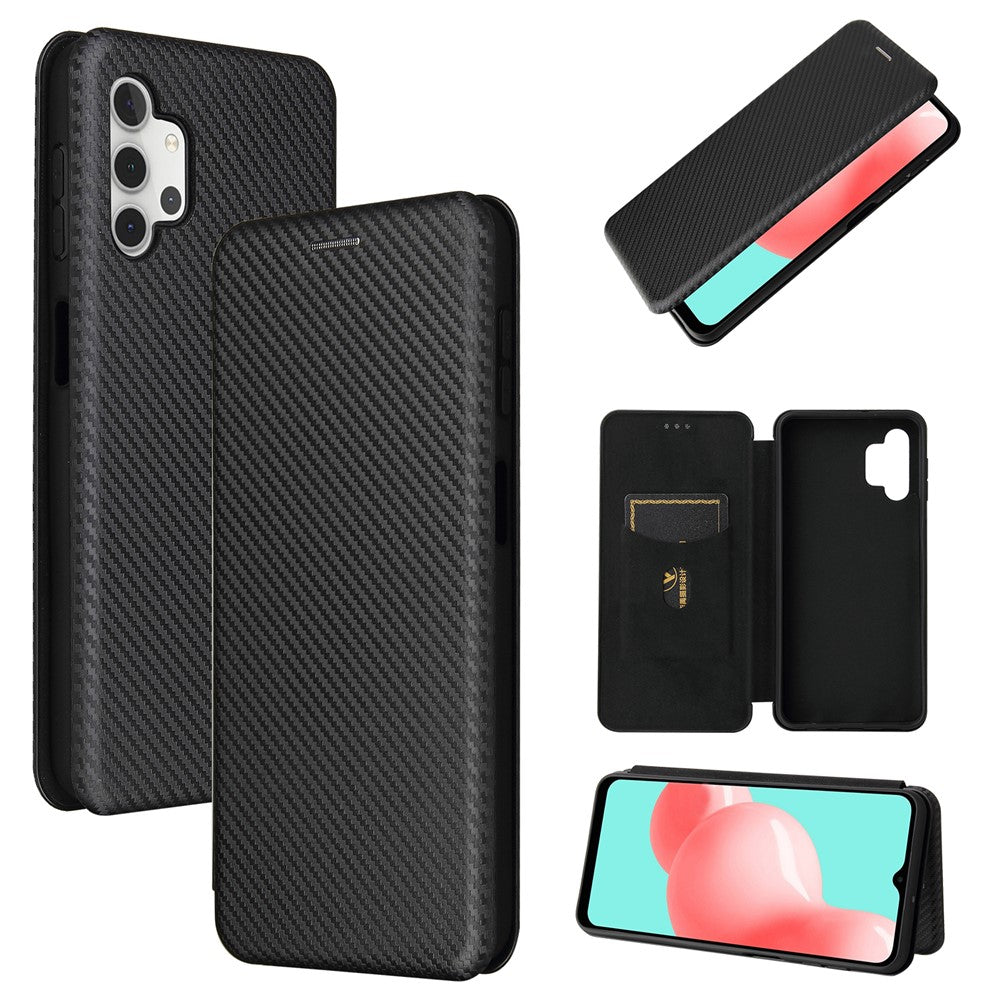 Carbon Fiber Leather Auto-absorbed Case with Card Holder for Samsung Galaxy A32 5G / M32 5G