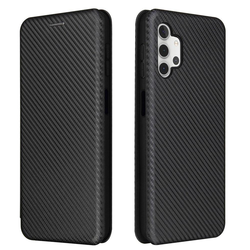 Carbon Fiber Leather Auto-absorbed Case with Card Holder for Samsung Galaxy A32 5G / M32 5G