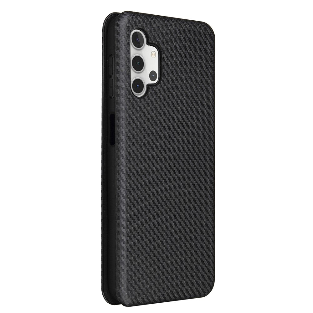 Carbon Fiber Leather Auto-absorbed Case with Card Holder for Samsung Galaxy A32 5G / M32 5G