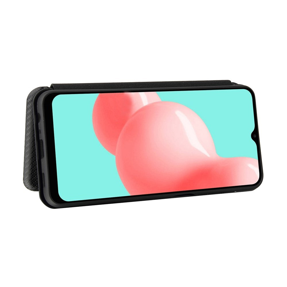 Carbon Fiber Leather Auto-absorbed Case with Card Holder for Samsung Galaxy A32 5G / M32 5G