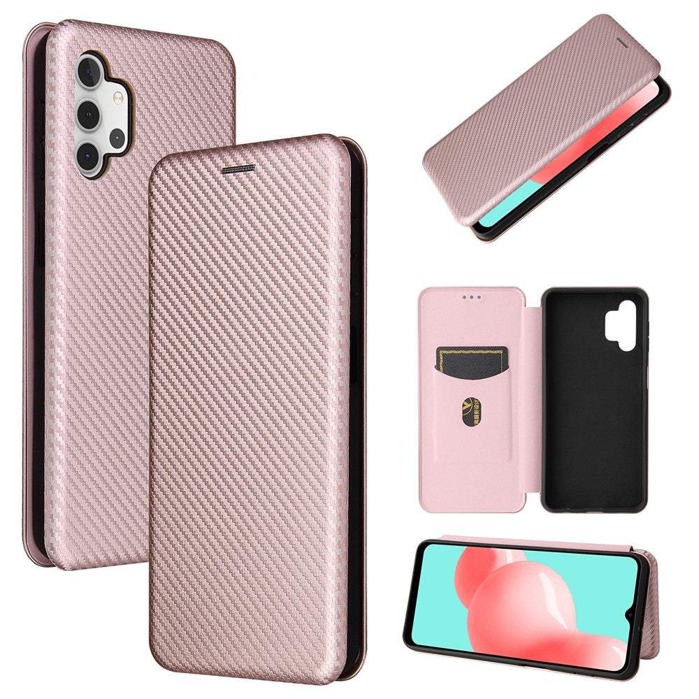 Carbon Fiber Leather Auto-absorbed Case with Card Holder for Samsung Galaxy A32 5G / M32 5G