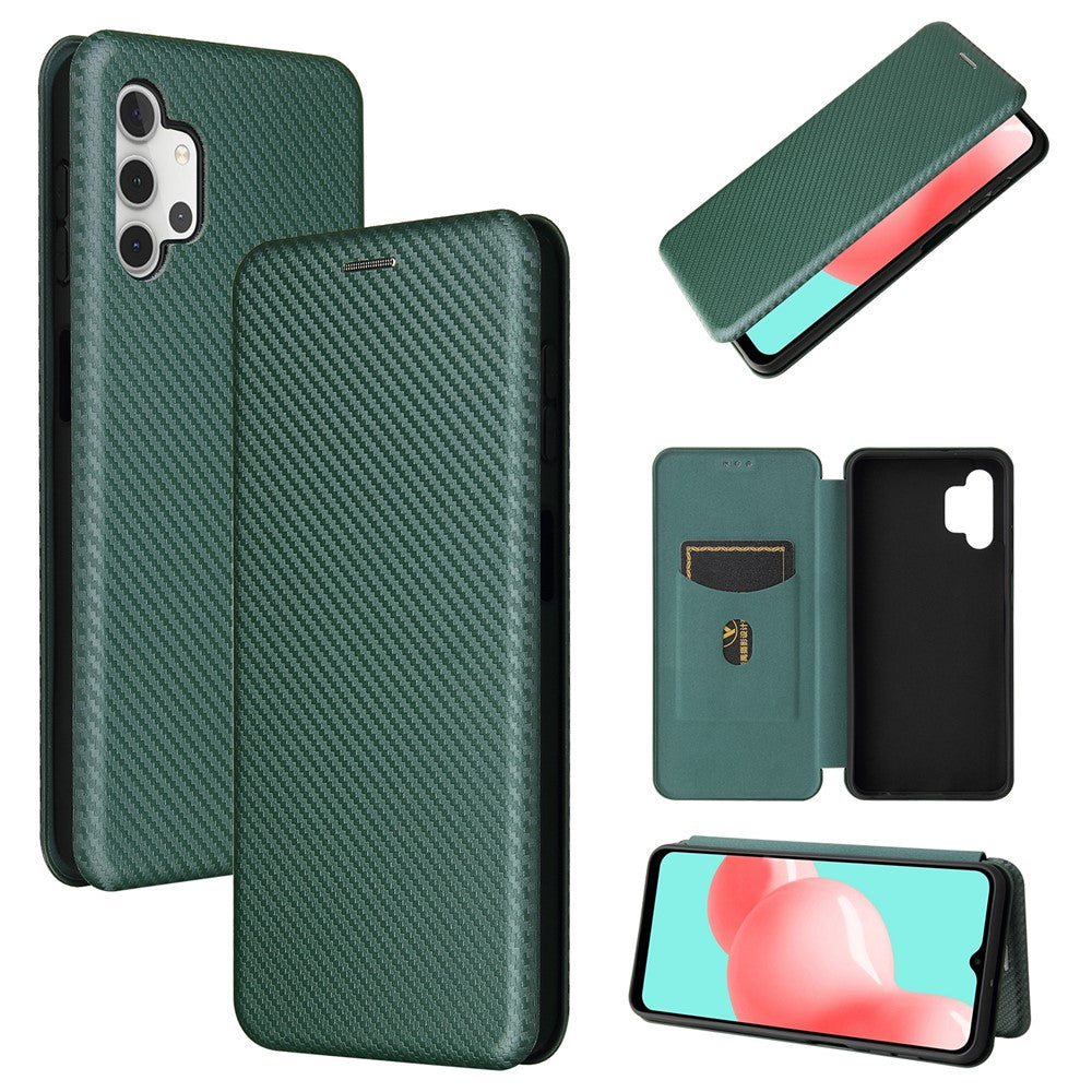 Carbon Fiber Leather Auto-absorbed Case with Card Holder for Samsung Galaxy A32 5G / M32 5G