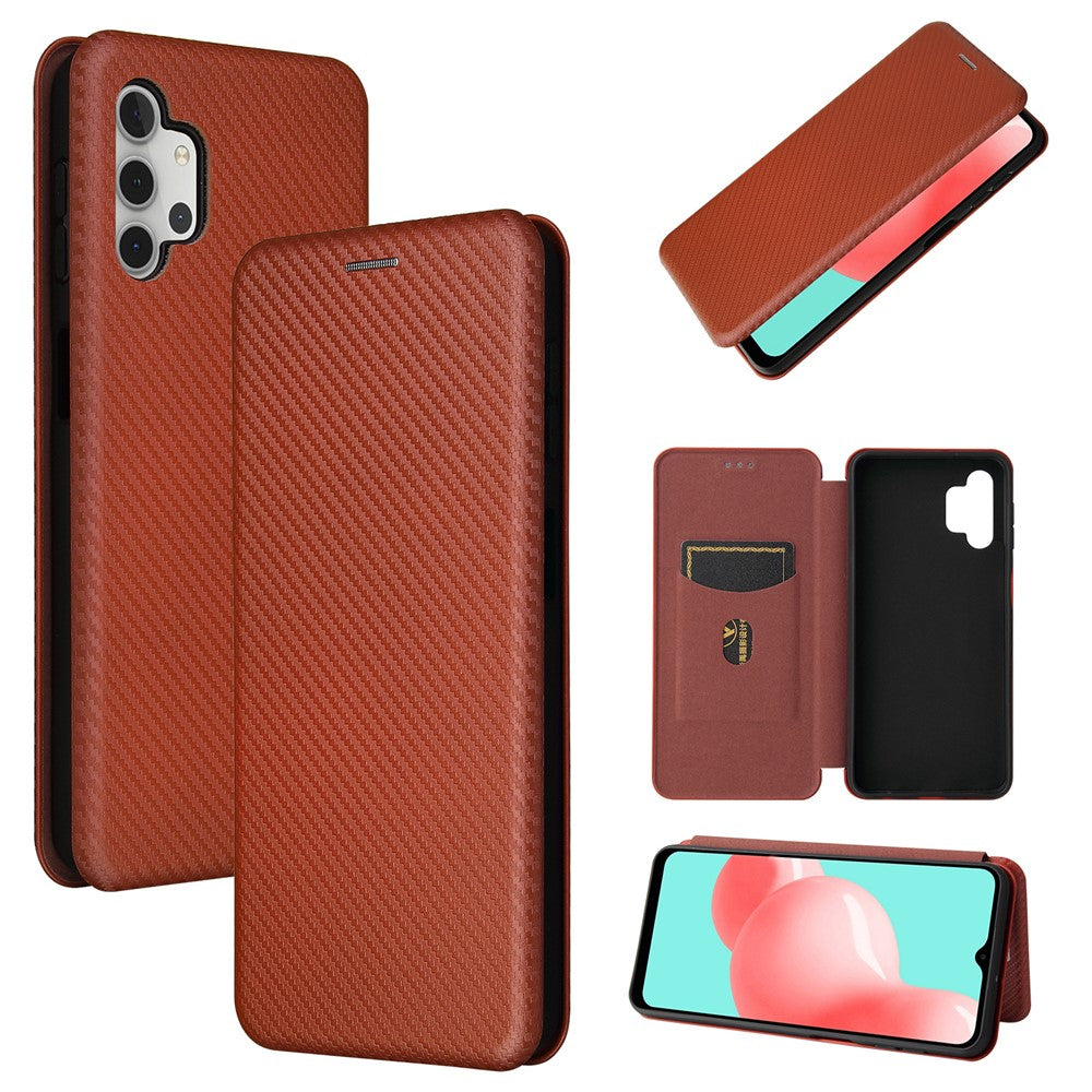 Carbon Fiber Leather Auto-absorbed Case with Card Holder for Samsung Galaxy A32 5G / M32 5G