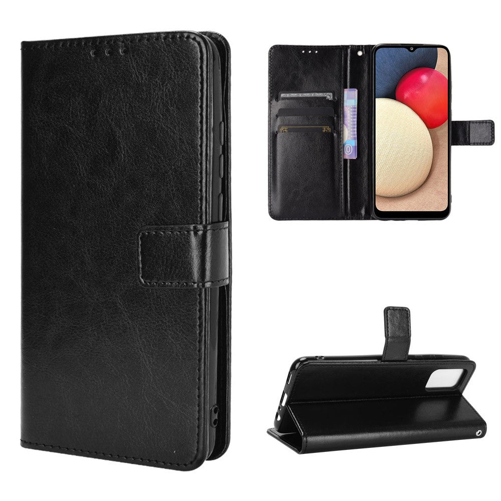 Crazy Horse Texture Wallet Stand Leather Phone Case for Samsung Galaxy A02s (166.5mm)