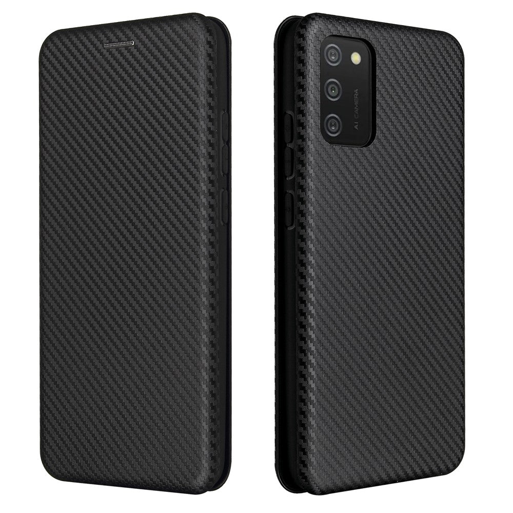 Carbon Fiber Texture Leather Case Auto-absorbed Stand Cover for Samsung Galaxy A02s (166.5mm)