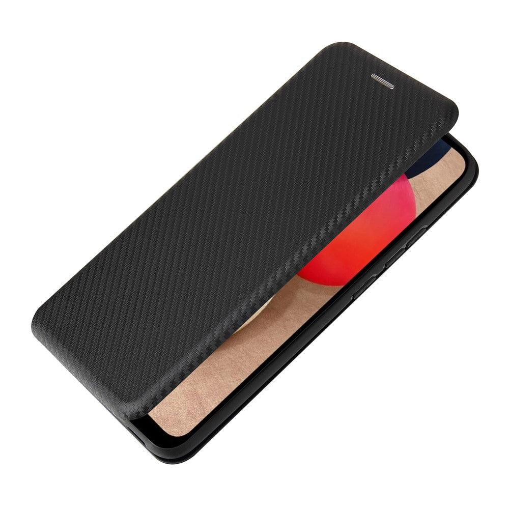Carbon Fiber Texture Leather Case Auto-absorbed Stand Cover for Samsung Galaxy A02s (166.5mm)