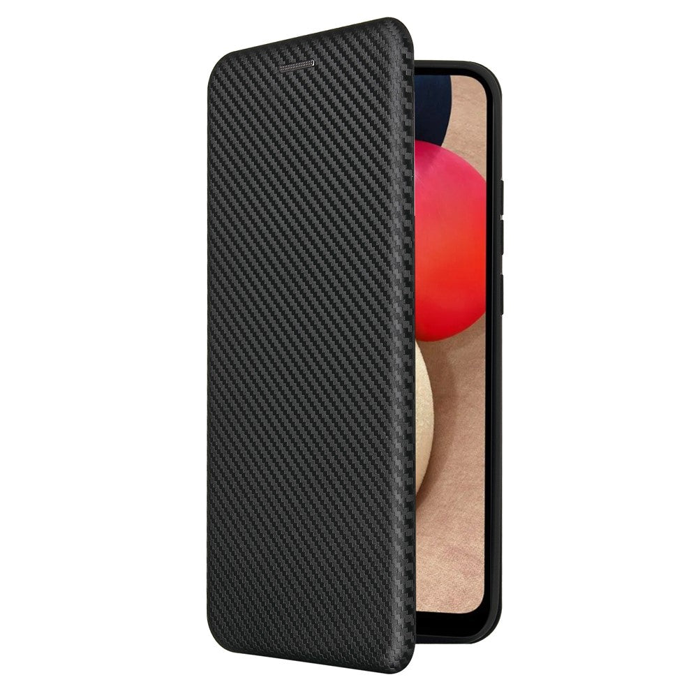 Carbon Fiber Texture Leather Case Auto-absorbed Stand Cover for Samsung Galaxy A02s (166.5mm)