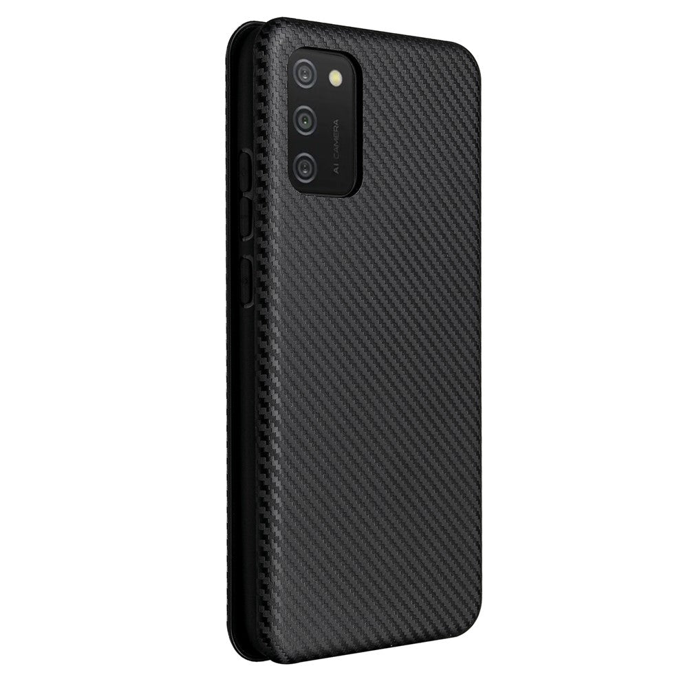 Carbon Fiber Texture Leather Case Auto-absorbed Stand Cover for Samsung Galaxy A02s (166.5mm)