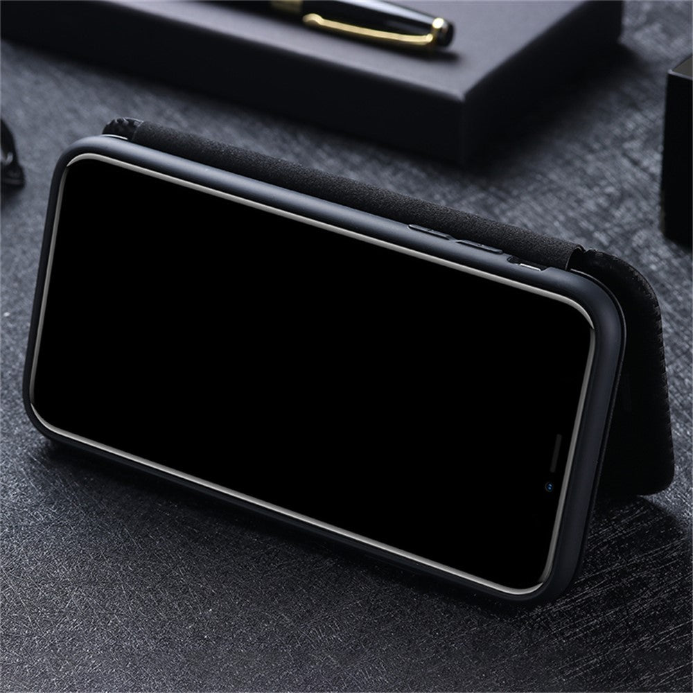 Carbon Fiber Texture Leather Case Auto-absorbed Stand Cover for Samsung Galaxy A02s (166.5mm)