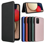 Carbon Fiber Texture Leather Case Auto-absorbed Stand Cover for Samsung Galaxy A02s (166.5mm)