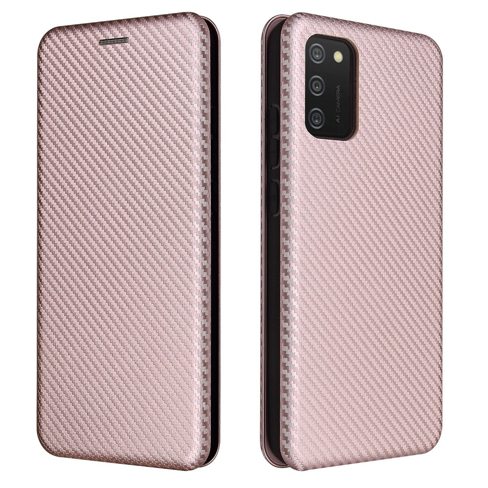 Carbon Fiber Texture Leather Case Auto-absorbed Stand Cover for Samsung Galaxy A02s (166.5mm)