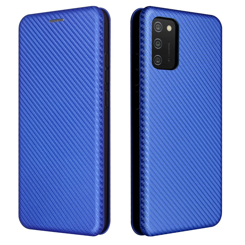 Carbon Fiber Texture Leather Case Auto-absorbed Stand Cover for Samsung Galaxy A02s (166.5mm)