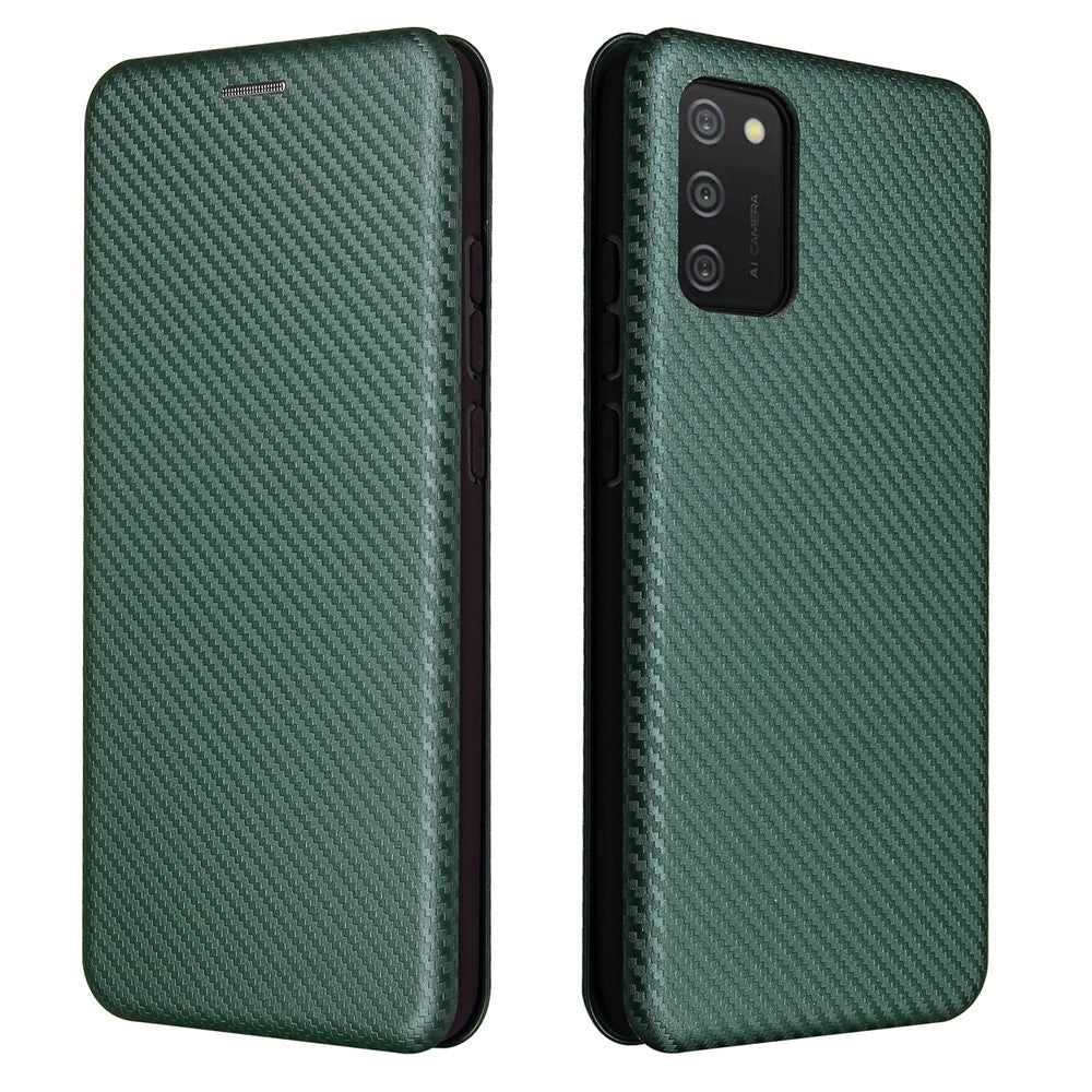 Carbon Fiber Texture Leather Case Auto-absorbed Stand Cover for Samsung Galaxy A02s (166.5mm)