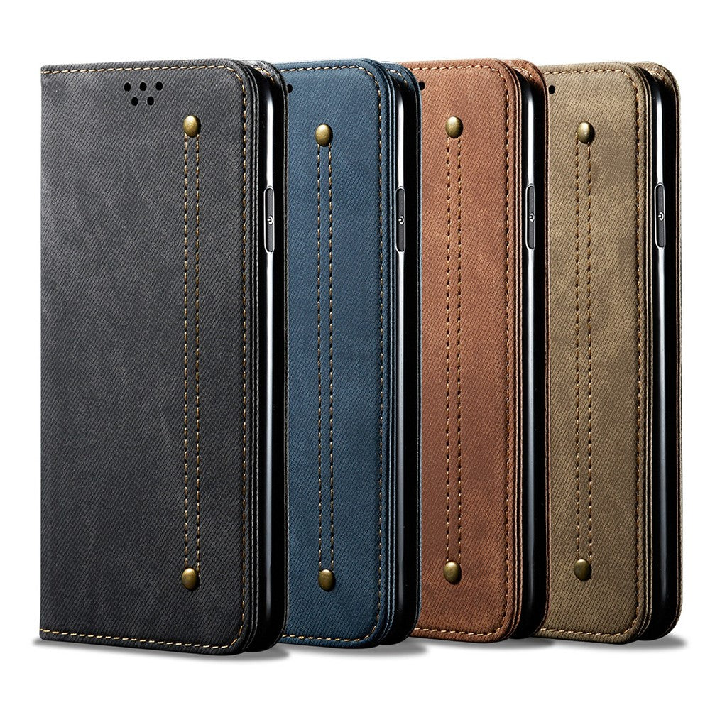 Vintage Style for Samsung Galaxy S21 4G/5G Jeans Cloth Texture Wallet Stand Leather Phone Cover