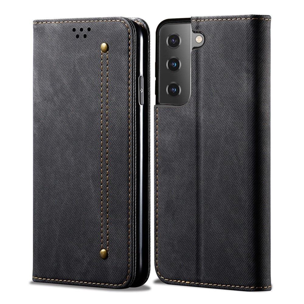Vintage Style for Samsung Galaxy S21 4G/5G Jeans Cloth Texture Wallet Stand Leather Phone Cover