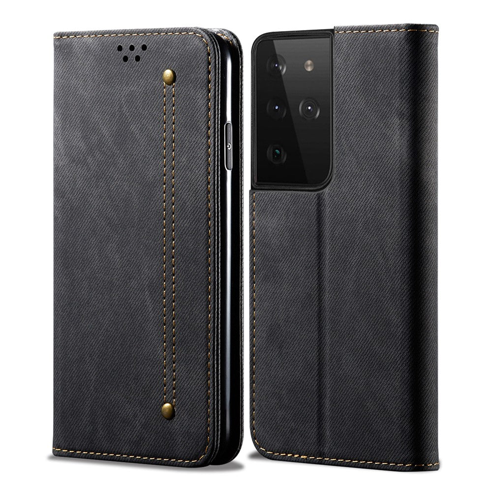 Jeans Cloth Texture Leather Case for Samsung Galaxy S21 Ultra 5G Wallet Stand Phone Cover