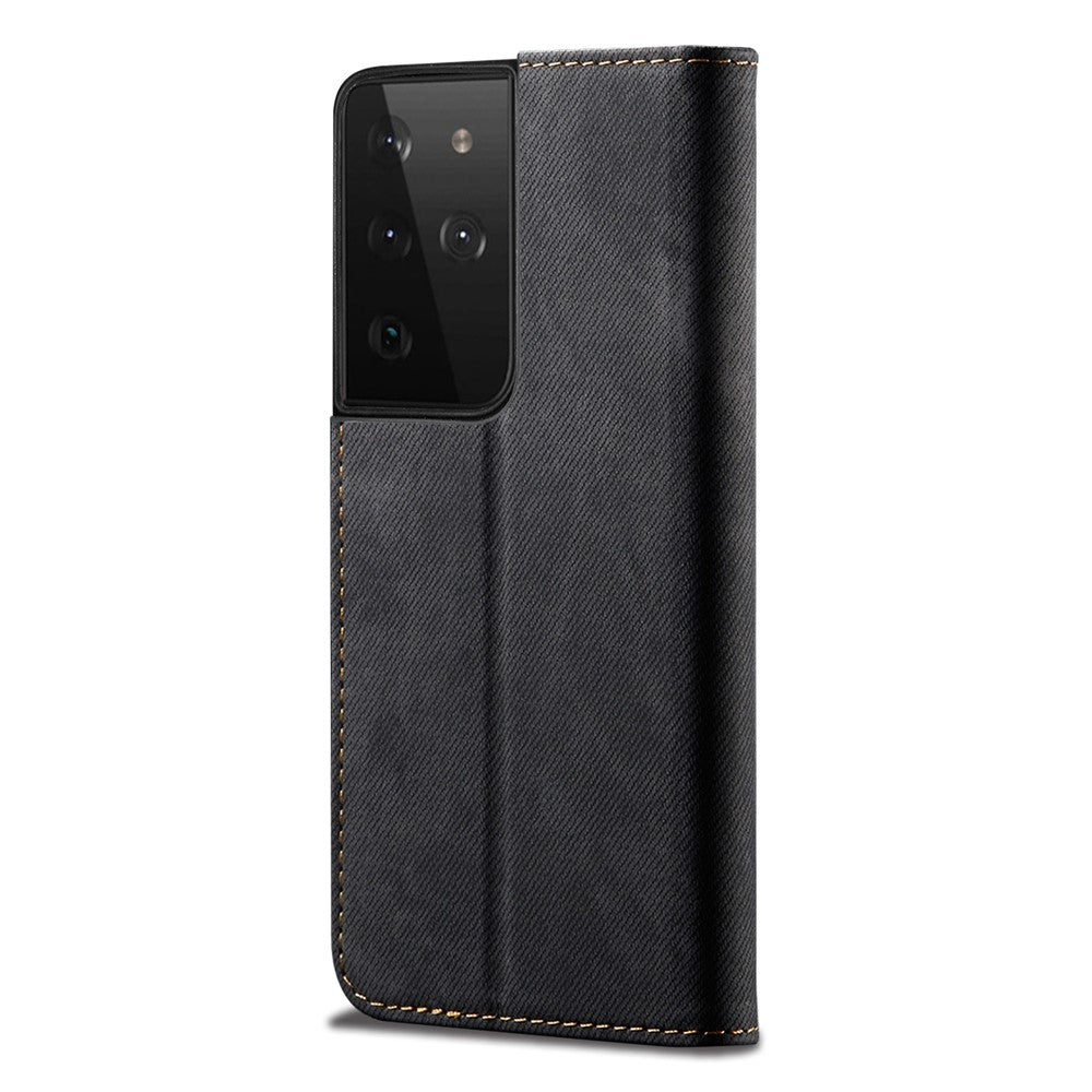 Jeans Cloth Texture Leather Case for Samsung Galaxy S21 Ultra 5G Wallet Stand Phone Cover