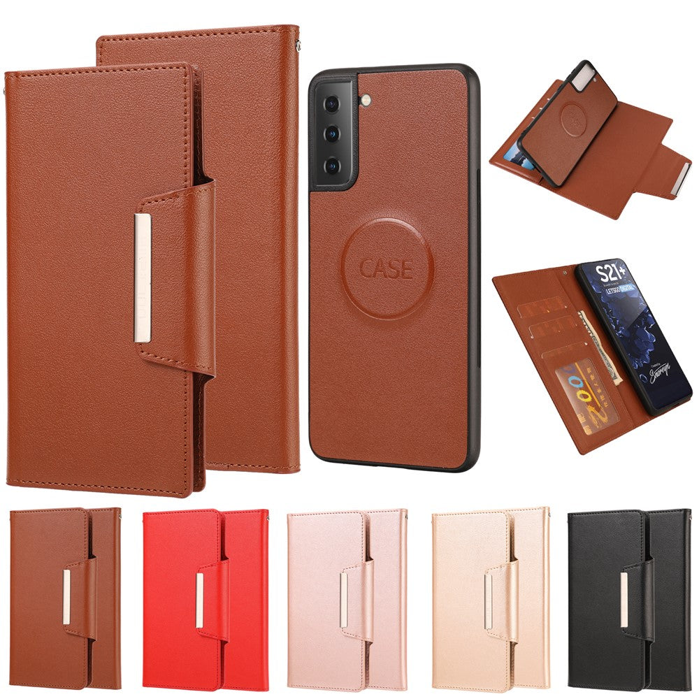 PU Leather Wallet Phone Shell Cover with Detachable Inner TPU Case for Samsung Galaxy S21+ 5G