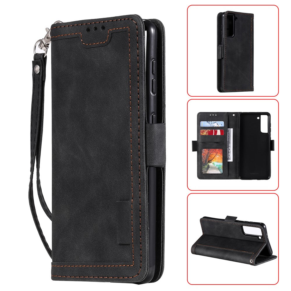 Retro Style Splicing Leather Cover for Samsung Galaxy S21 4G/5G Wallet Case
