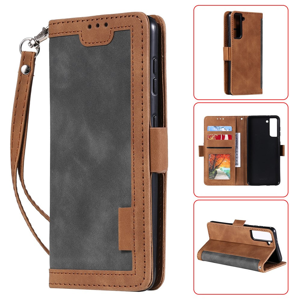 Retro Style Splicing Leather Cover for Samsung Galaxy S21 4G/5G Wallet Case