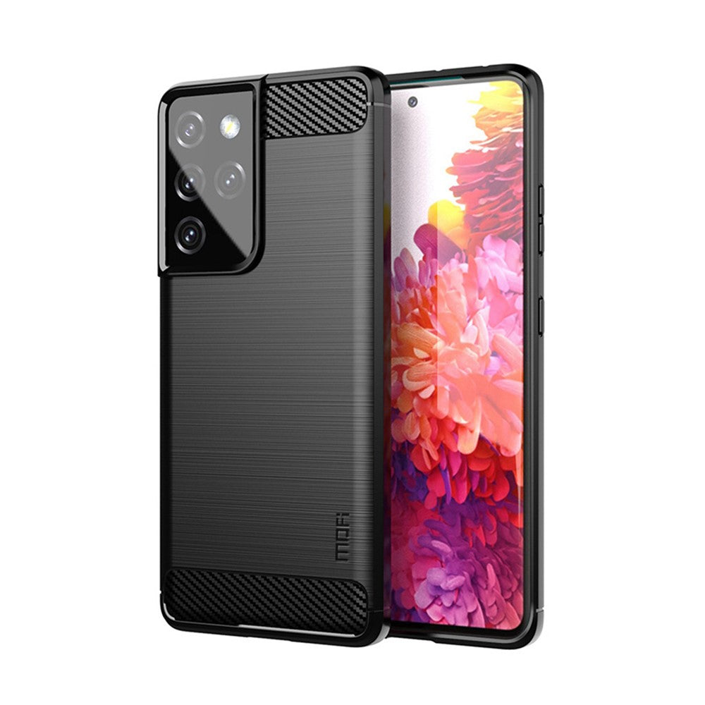 MOFI-mobilcover med kulfiberstruktur og børstet TPU-bagside til Samsung Galaxy S21 Ultra 5G