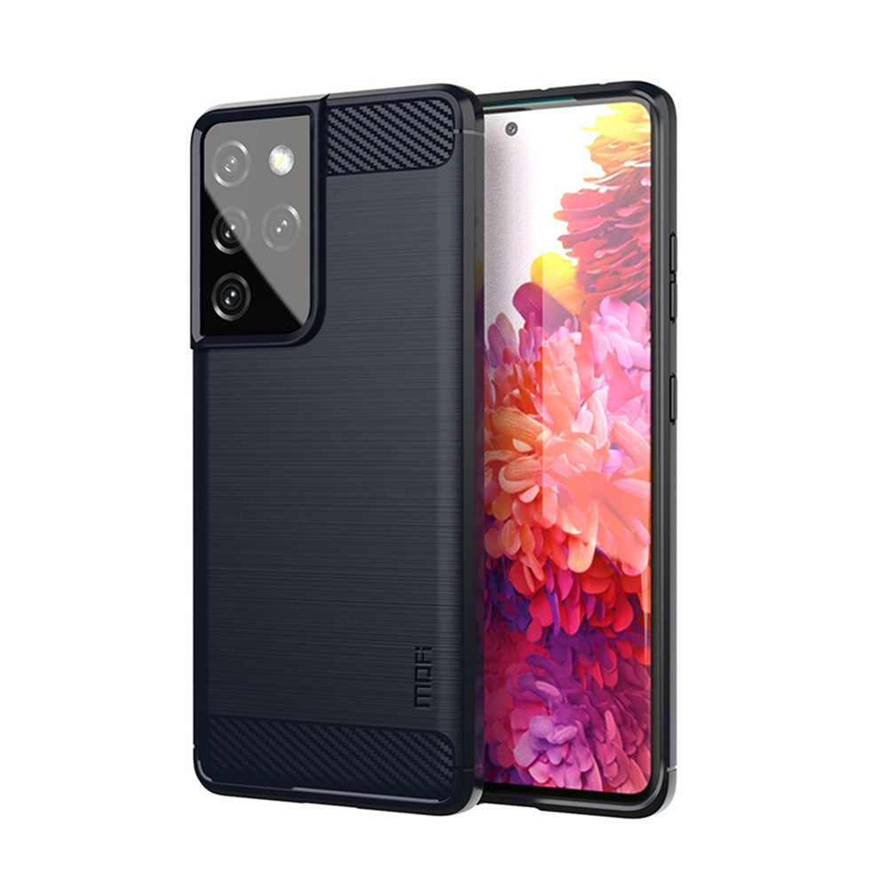 MOFI-mobilcover med kulfiberstruktur og børstet TPU-bagside til Samsung Galaxy S21 Ultra 5G