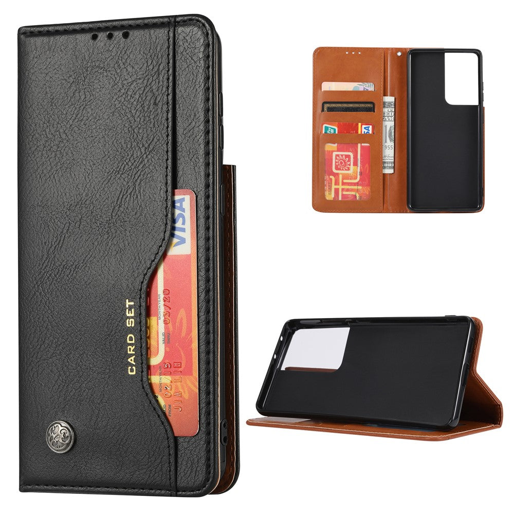 Auto-absorbed Wallet Leather Phone Shell for Samsung Galaxy S21 Ultra 5G