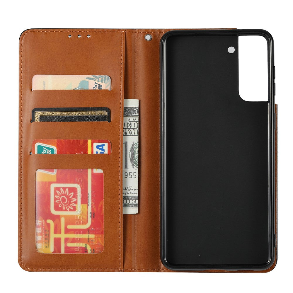 Auto-absorbed Wallet Stand Leather Protective Phone Shell for Samsung Galaxy S21 4G/5G