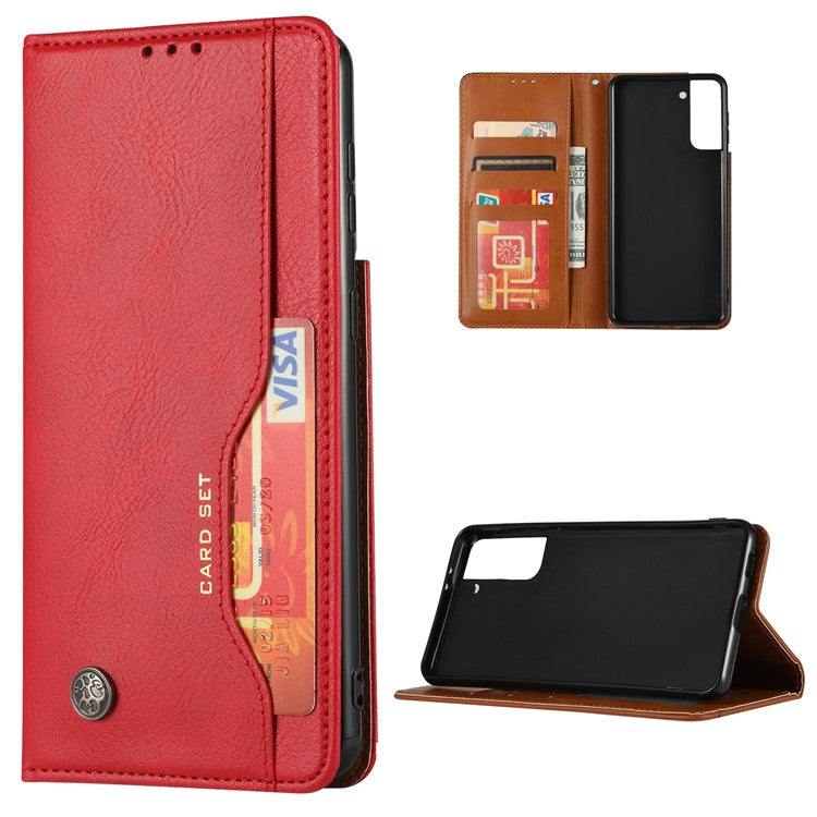 Auto-absorbed Wallet Stand Leather Protective Phone Shell for Samsung Galaxy S21 4G/5G