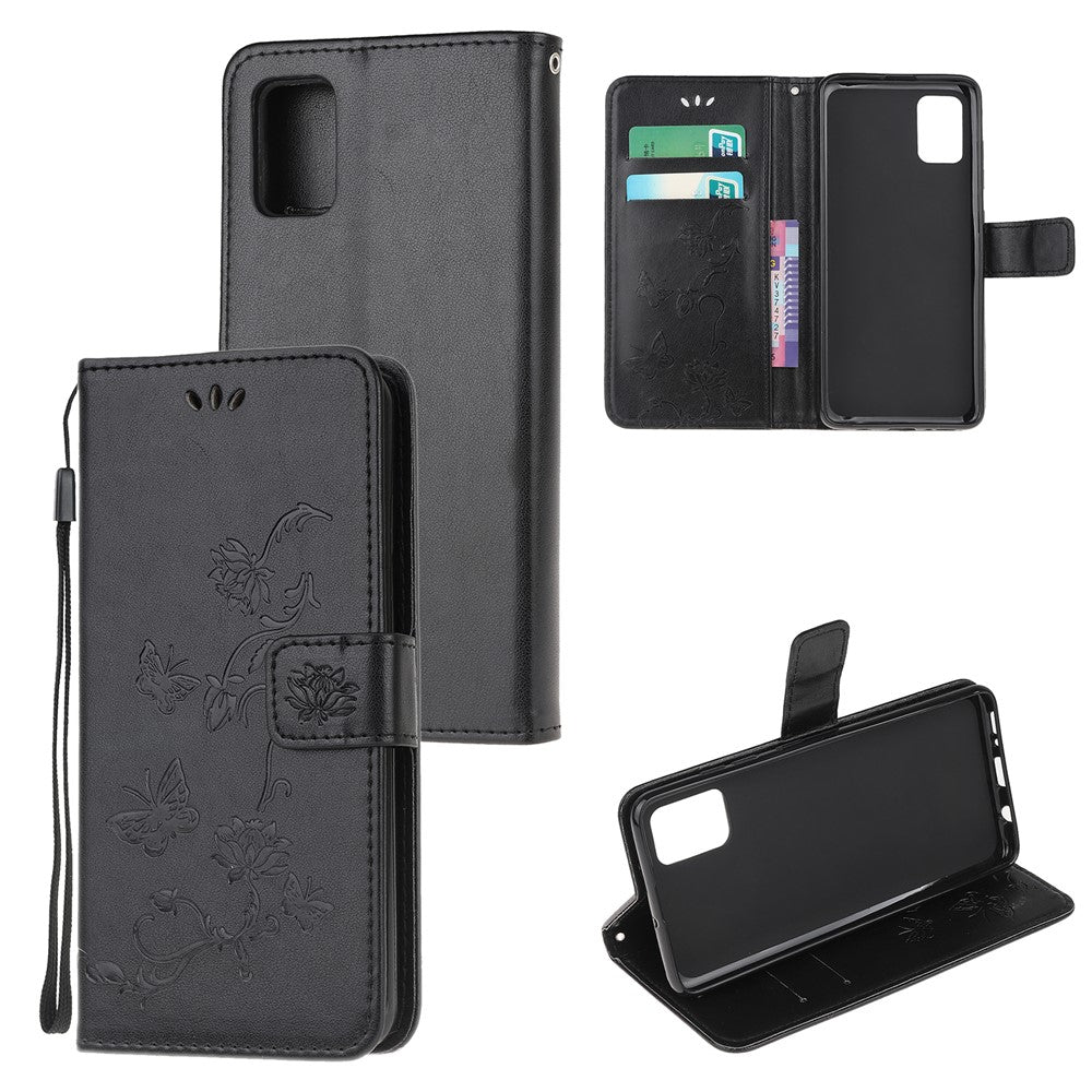 Præget sommerfugleblomster læderpung telefoncover til Samsung Galaxy A32 5G / M32 5G