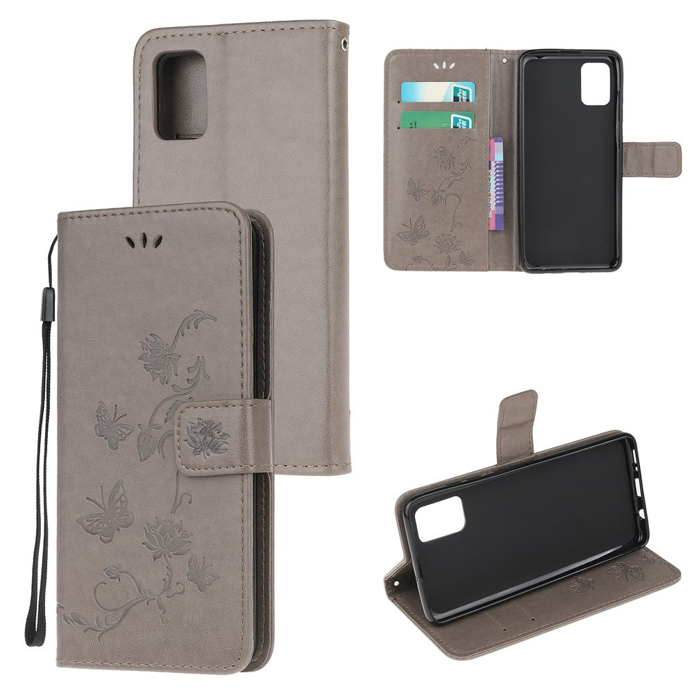 Imprint Butterfly Flowers Læderpung Telefoncover til Samsung Galaxy A52 4G/5G / A52s 5G