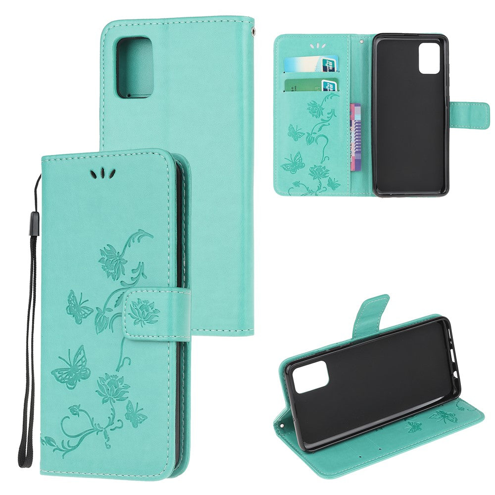 Imprint Butterfly Flowers Læderpung Telefoncover til Samsung Galaxy A52 4G/5G / A52s 5G
