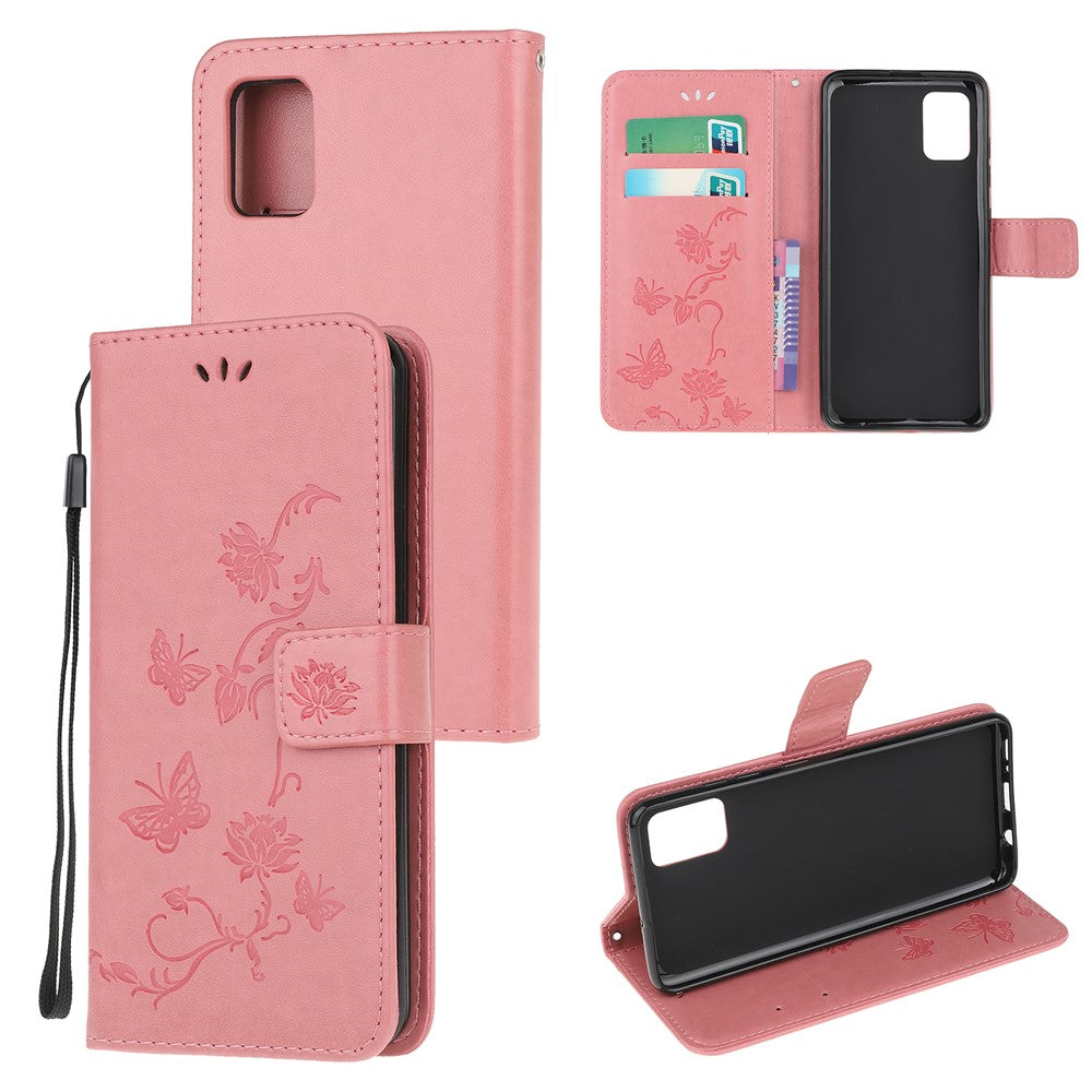 Imprint Butterfly Flowers Læderpung Telefoncover til Samsung Galaxy A52 4G/5G / A52s 5G