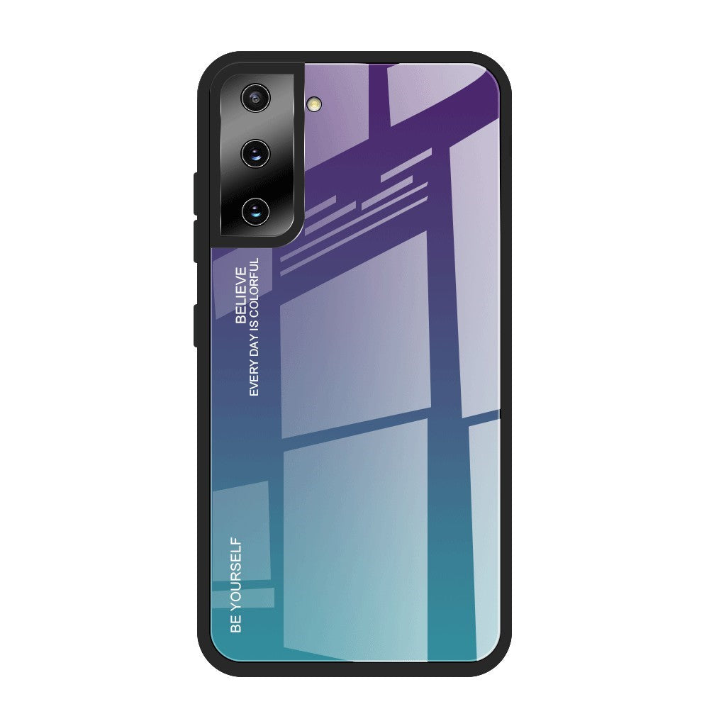 Soft TPU Edge + Anti-Scratch Tempered Glass Case with Color Gradient Pattern for Samsung Galaxy S21 4G/5G