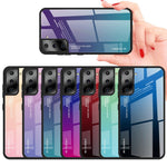 Soft TPU Edge + Anti-Scratch Tempered Glass Case with Color Gradient Pattern for Samsung Galaxy S21 4G/5G