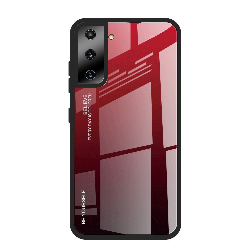 Mjukt TPU-kant + reptåligt härdat glasfodral med färgtoningsmönster för Samsung Galaxy S21 4G/5G